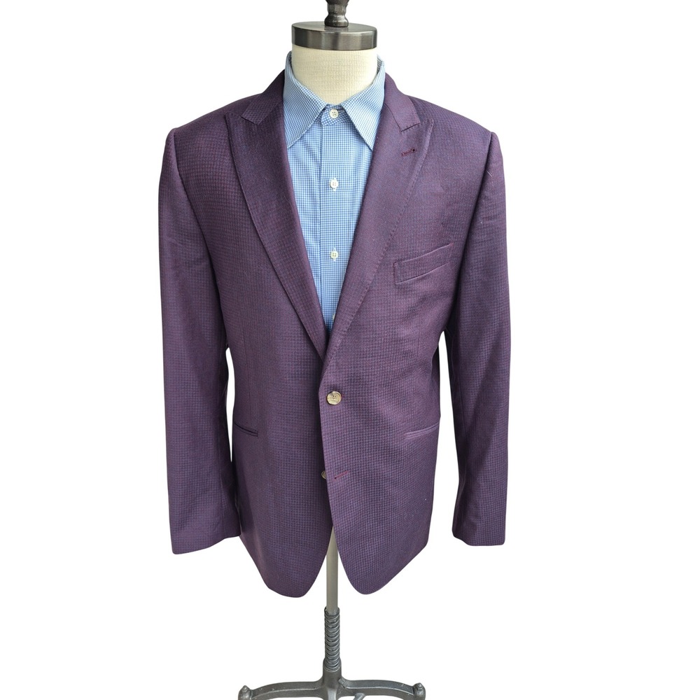 Indochino Mens Purple Micro Houndstooth Peak Lapel Blazer Sport Coat Sz 44 R L